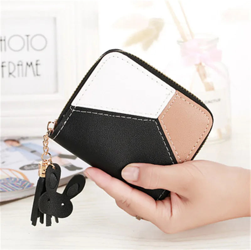 Geometric Patchwork PU Leather Women Long Zipper Wrist Purses Tassel Design Clutch Forever Young Wallet Female Card Holder