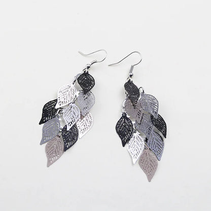 Vintage Hollow Leaves Drop Earrings for Women Bohemian Colorful Long Dangle Earrings 2024 Fashion Jewelry boucle oreille femme