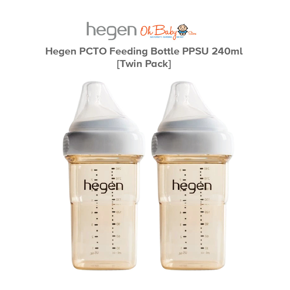 Hegen PCTO™ 240ml / 8oz Feeding Bottle PPSU | Medium Flow Teat (3–6 Bulan) | Twin Pack