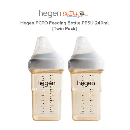 Hegen PCTO™ 240ml / 8oz Feeding Bottle PPSU | Medium Flow Teat (3–6 Bulan) | Twin Pack