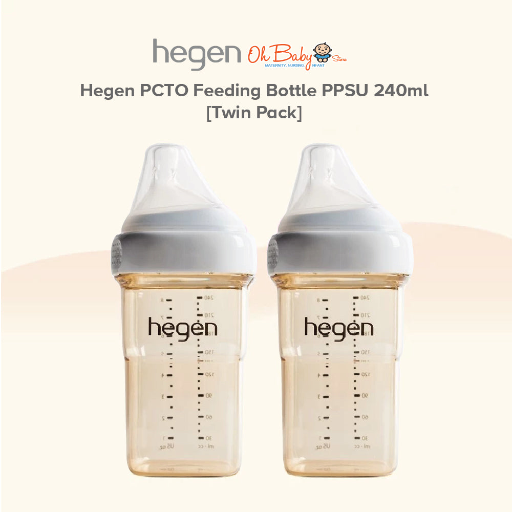 Hegen PCTO™ 240ml / 8oz Feeding Bottle PPSU | Medium Flow Teat (3–6 Bulan) | Twin Pack