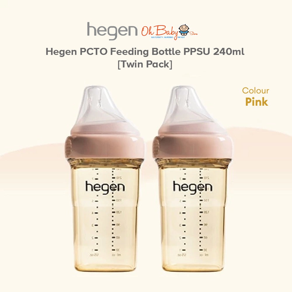 Hegen PCTO™ 240ml / 8oz Feeding Bottle PPSU | Medium Flow Teat (3–6 Bulan) | Twin Pack