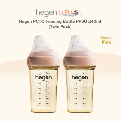 Hegen PCTO™ 240ml / 8oz Feeding Bottle PPSU | Medium Flow Teat (3–6 Bulan) | Twin Pack