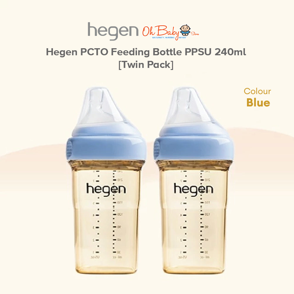 Hegen PCTO™ 240ml / 8oz Feeding Bottle PPSU | Medium Flow Teat (3–6 Bulan) | Twin Pack