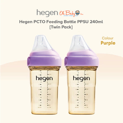 Hegen PCTO™ 240ml / 8oz Feeding Bottle PPSU | Medium Flow Teat (3–6 Bulan) | Twin Pack