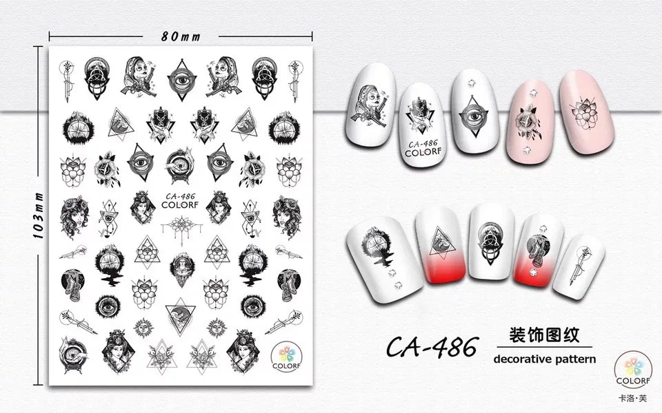 Terbaru CA-473 gaya retro 3d nail art sticker nail decal stamping eksport jepun reka bentuk rhinestones hiasan