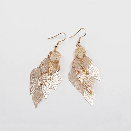 Vintage Hollow Leaves Drop Earrings for Women Bohemian Colorful Long Dangle Earrings 2024 Fashion Jewelry boucle oreille femme