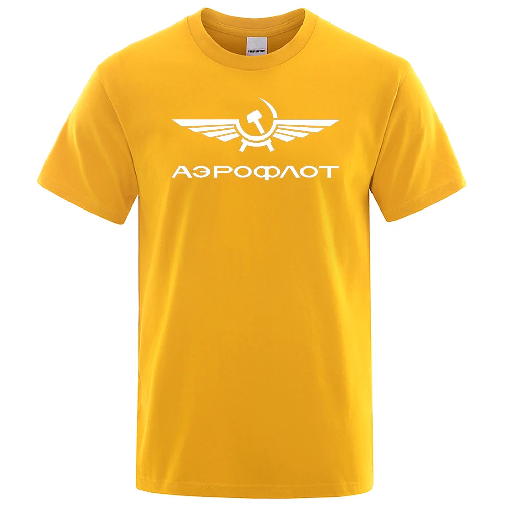 Aeroflot Aviation Russe Pilote Aerospace Aviateur T-Shirt Men Summer Cotton Short Sleeve Fashion Casual Clothes Oversize T Shirt