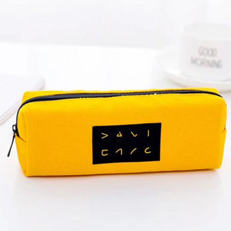 Simple Canvas Pencil Case For Student Large Capacity Makeup Brush Pen Organizer For Office 4.5x17.5x6cm Zipper Closure Kawaii