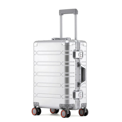 All aluminum rolling luggage universal wheel fashion travel trolley suitcase 20/24/28 inch metal hard box password check-in case