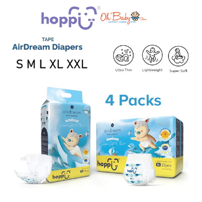 Hoppi AirDream Diapers | 2mm UltraCore™ Technology, Ultra Thin & Soft | 4 Pack Value Deal