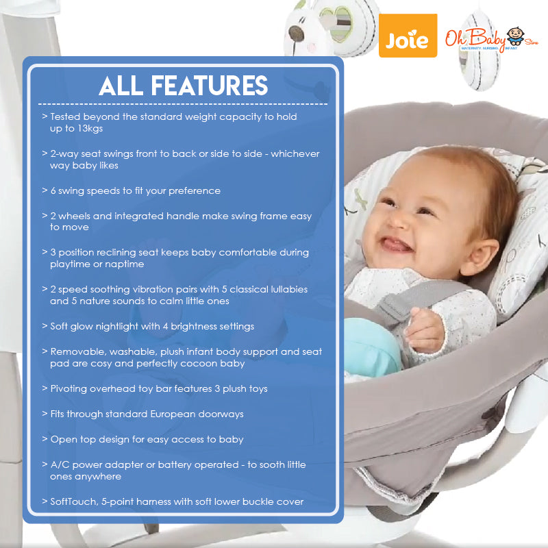 Joie serina™ Swivel Baby Swing | Multi-Direction Swing, Soothing & Comfortable | Newborn hingga 9kg | 2-Year Warranty