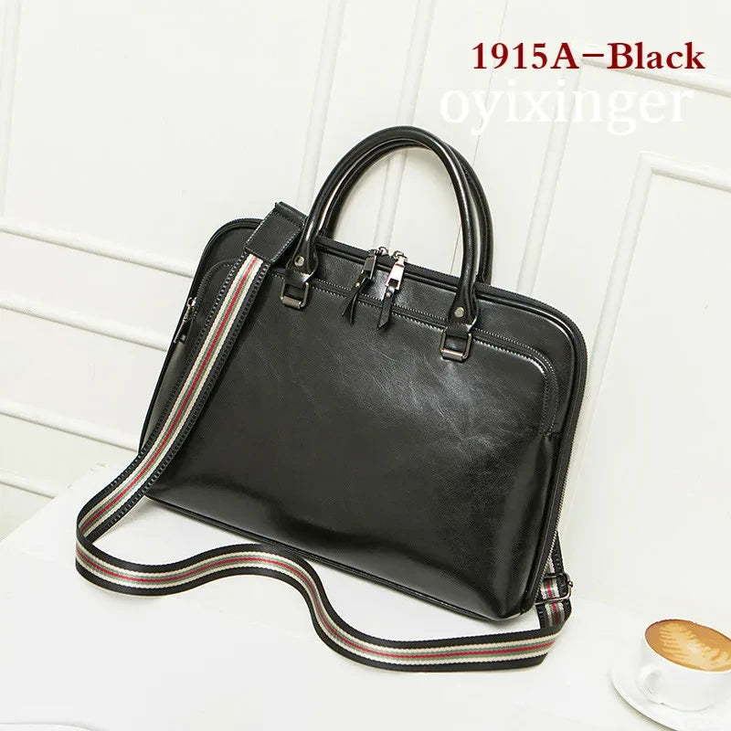 2024 New Cowhide Women's Briefcase Business Handbag Women Genuine Leather Bag 14.6 Inches Laptop Computer Bag Office Bags