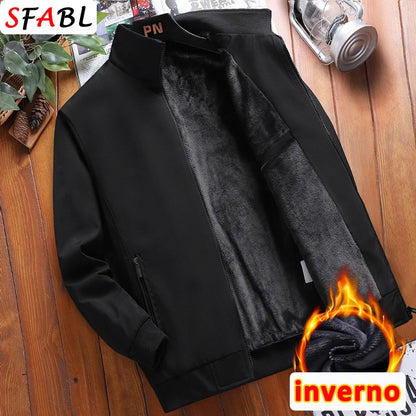 Thick Warm Fleece Lining Jacket Men Winter Solid Color Jackets for Men Casual Outerwear Coat Autumn Luxury Business Jacket Men