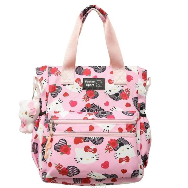 MINISO Hello Kitty Waterproof Canvas Women Handbags Shoulder Bag Nylon Ladies Messenger Bag Oxford Crossbody Bag Tote Book Bag