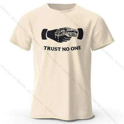 Men's Trust No One Printed T-Shirt 100% Cotton Harajuku Oversized Funny Graphic Tees for Men Women Summer Tops