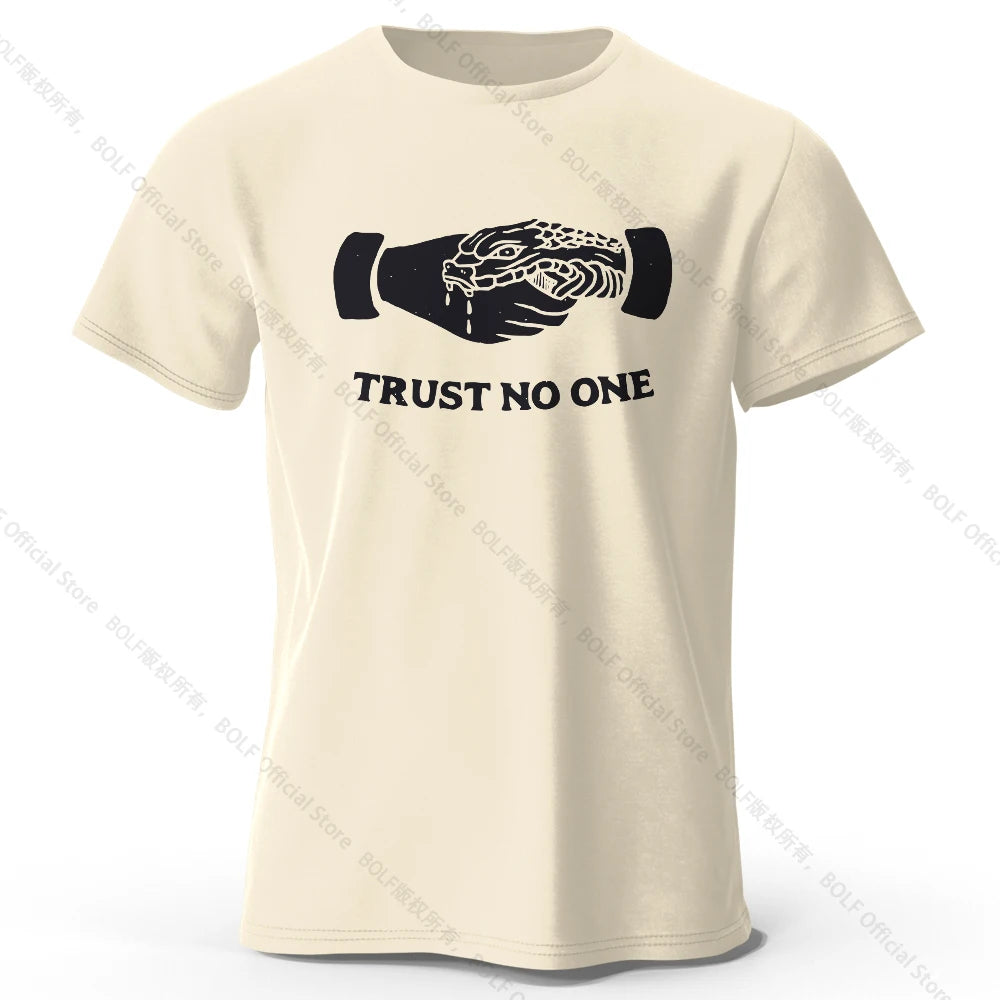 Men's Trust No One Printed T-Shirt 100% Cotton Harajuku Oversized Funny Graphic Tees for Men Women Summer Tops