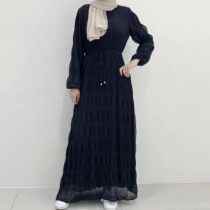 2024 Fashion Casual Abaya Robe Muslim Long Maxi Dress Women Chiffon Pleated Evening Dresses Hijab Kaftan Muslim Sets Slim Fit