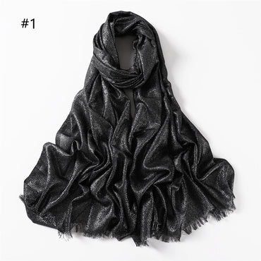 Muslim Hijab Lurex Glitter Shimmer Fringe Viscose Scarf Shawl Lady High Quality Wrap Pashmina Stole Bufandas Muslim Hijab Cap