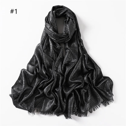 Muslim Hijab Lurex Glitter Shimmer Fringe Viscose Scarf Shawl Lady High Quality Wrap Pashmina Stole Bufandas Muslim Hijab Cap