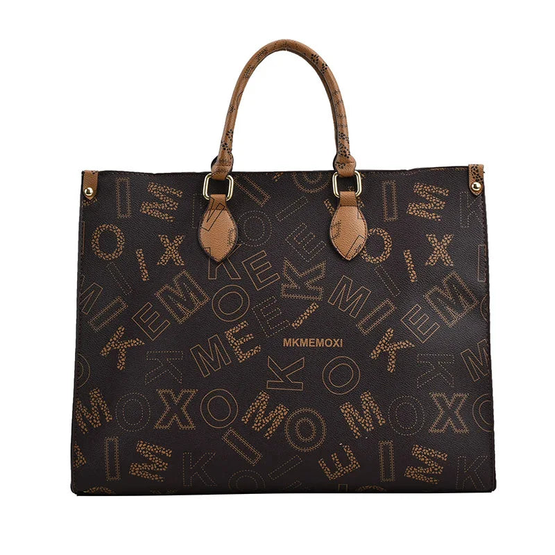 Vintage Letter Pattern Tote Bag, Classic Large Capacity Handbag, Women's Satchel Bag For Work