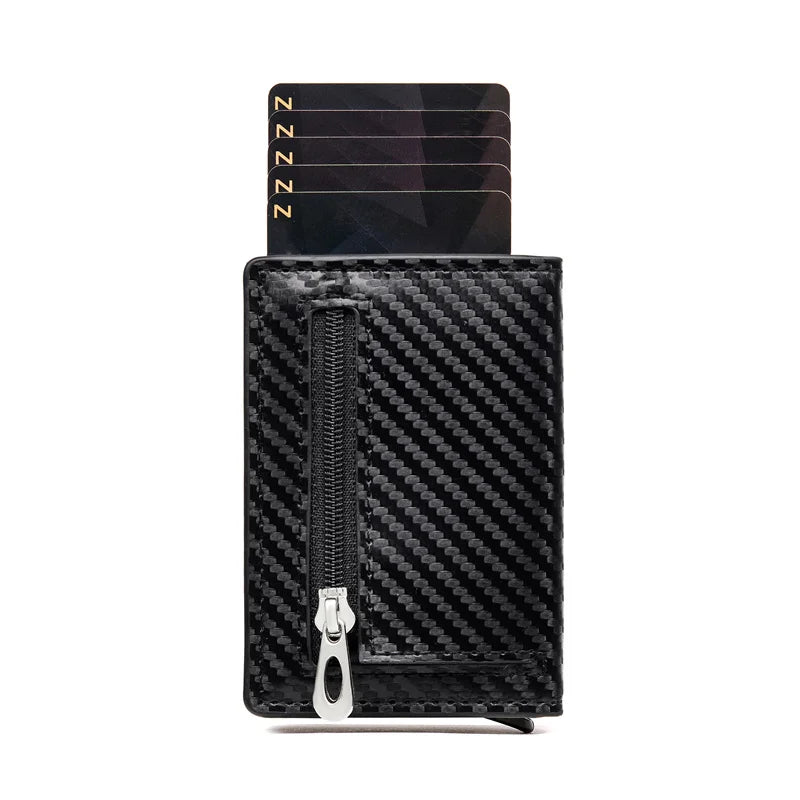 ZOVYVOL Credit Card Holder 2022 New Aluminum Box Card Wallet Men RFID PU Leather Pop Up Card Case Magnet Carbon Fiber Coin Purse