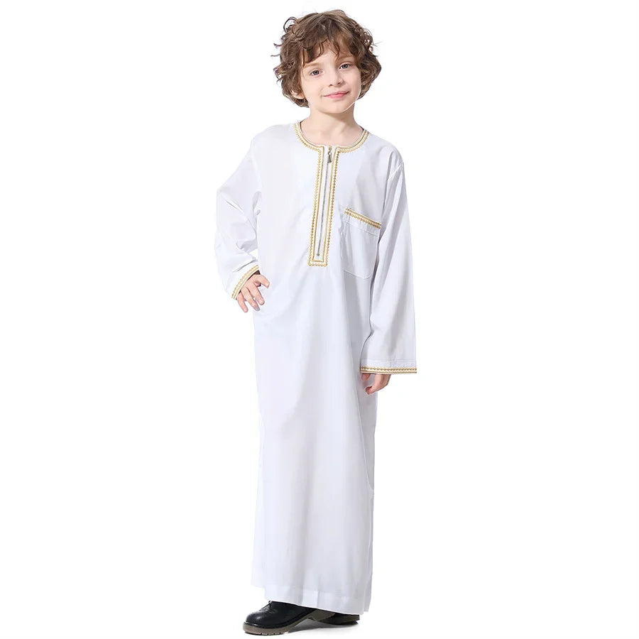 New2024 Dubai Arab Muslim Kids Boys Clothes Abaya Caftan Robes Islamic Ramadan Clothing Oman Arabic Qatar Child Kaftans Costumes