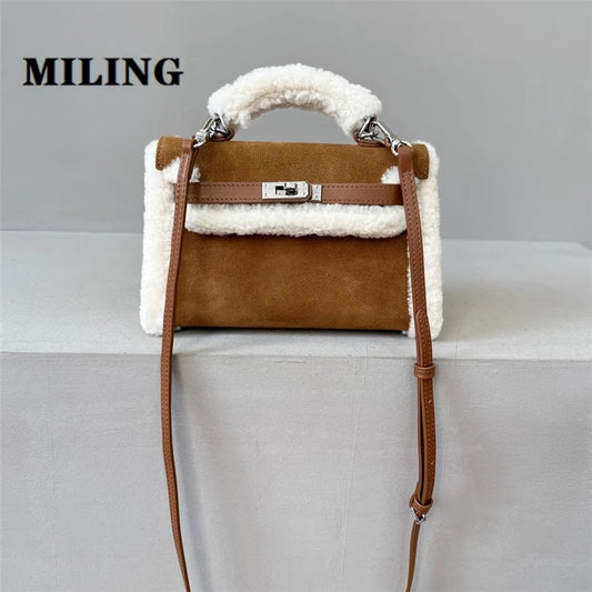 Autumn Winter Suede Leather Handbag Fashion Women Crossbody Satcheles Real Genuine Suede Tote Purses Lady Daily Casual Tote