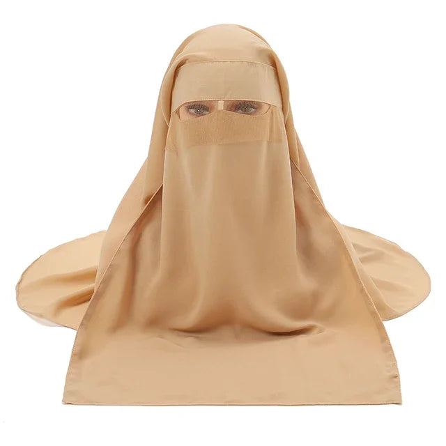 Muslim Face Cover Scarf Islamic Niqab Burqa Bonnet Hijab Chiffon Veil Headwear Abaya Women's Hijabs Sunscreen Araba Long Wraps