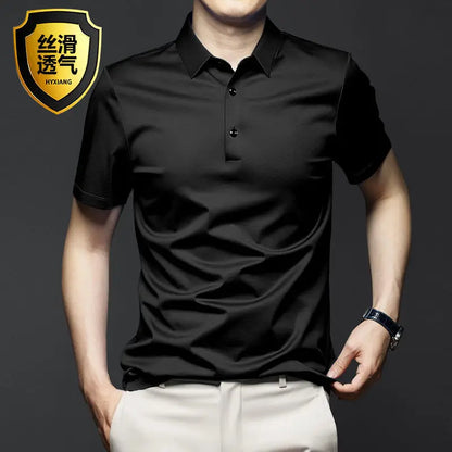 Summer Ice Silk Cotton Polo Shirt Men High Quality Plus Size Short sleeve Tops Breathable Business Polos Men's Casual T-shirt