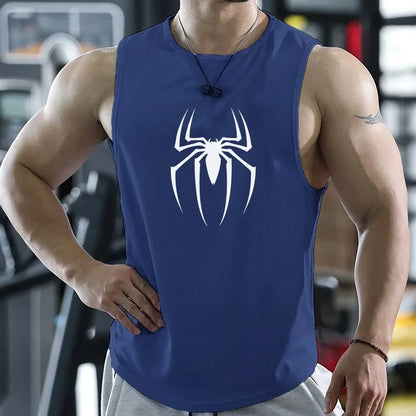 Gym T Shirt For Men Summer Quick-drying Spider Print Fitness Tank Tops Male Mesh Basketball Sleeveless Shirt Vest Men's Clothing