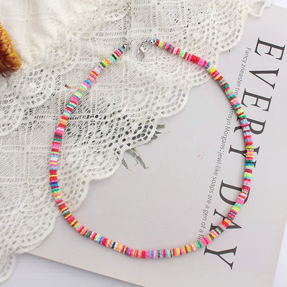 Colorful Beads Necklace Women Summer  Korean Handmade Fashion Boho Polymer Clay Choker  Pendant Neck Collar Female Beach Jewelry