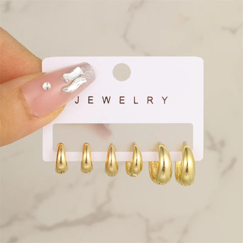 Gold Color Vintage Circle Hoop Earrings for Women Girls Simple Fashion Geometric Drop Earring Set New Trendy Jewelry Party Gifts