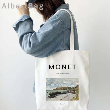 Claude Monet Water Lilies Landscape Watercolor Paintings Shopper Canvas Tote Bag Harajuku Women Shoulder Bag Girl Cotton Handbag
