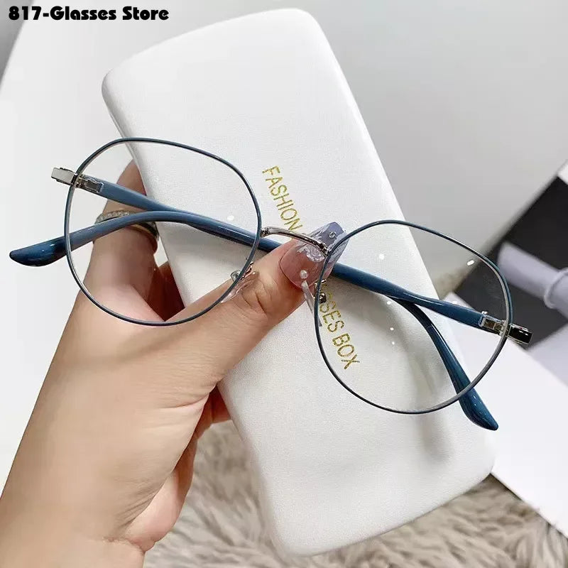 New Metal Myopia Glasses Fashion Transparent  Retro Round Eyeglass Frame Minus Sight Eyeglasses -4.0