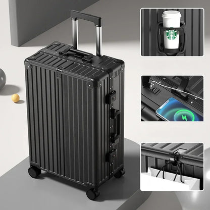 20/22/24 Inch Travel Suitcase Rolling Luggage Aluminum Frame Boarding Trolley Case With wheels Carry-on Luggage with Cup holder