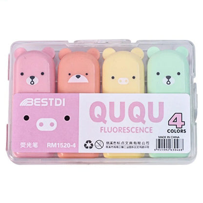 6PCS/Set Bear Mini Fluorescent Highlighter Pen Kawaii Pastel Marker Pens Stationery Material Escolar Papelaria School Supplie