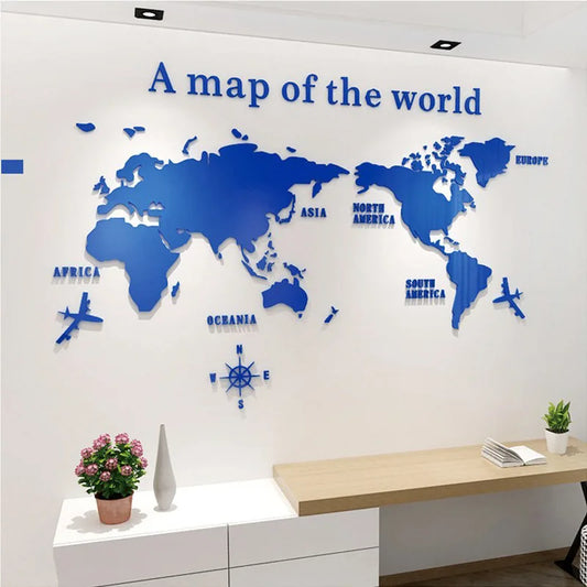 3D Wall Stickers World Map Acrylic Wall Flower Office Hall Room Background Wall Decoration Modern Style Home Decoration