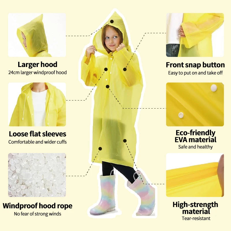 Children Rain Poncho Non-Disposable Travel Rain Gear Coat Outdoor Hiking Accessories Child Raincoat Kids Rainwear Waterproof