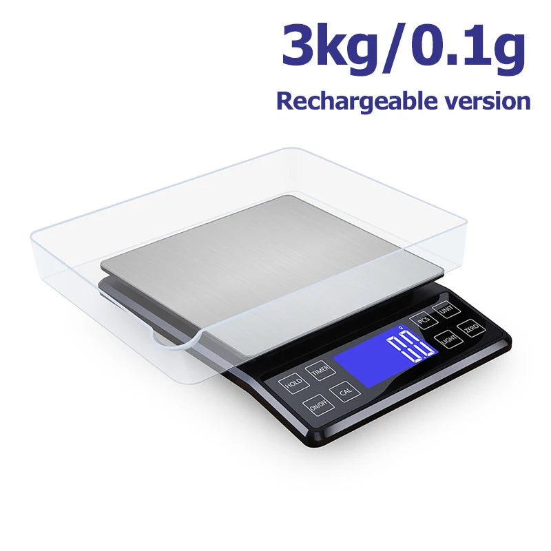 High Precision Kitchen Scale 3kg/5kg/10kg 0.1g Household Food Coffee Balance Waterproof Electronic Scales 50g Weights Scale Pan