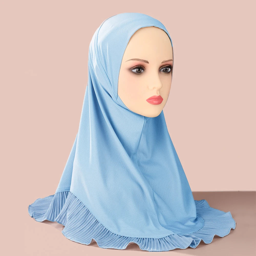 New Muslim Pullover Hat Malay Convenient Hijab Single-layer Ruffled Women's Scarf Hijab Solid Color Comfortable Hat Cap