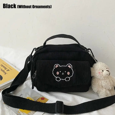 Hot Women Canvas Zipper Bag Preppy Style Student Tote Shoulder Messenger Bag Small Corduroy Bag Satchel Travel Purse Handbag