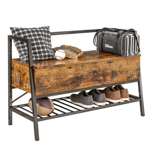 IRONCK Storage Bench, 35.4''Industrial Shoe Rack Bench with Storage Box for Entryway, Bedroom, Closet, Hallway Entryway Bathroom