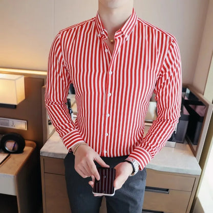 New Striped Shirt Men's Long Sleeve Slim Fit Business Casual Shirt Youth Cool Shirt Trend Formal Dress Shirts