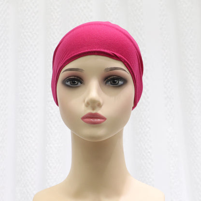 2024 summer new solid color Middle Eastern Malay headscarf solid color Muslim strap bottoming hat headscarf