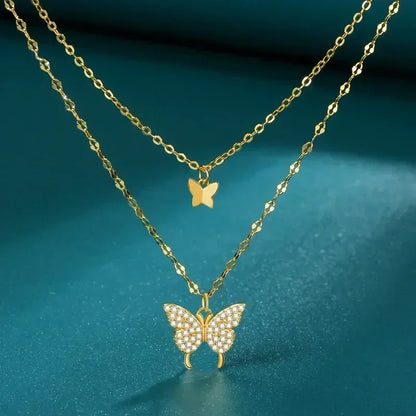 Silver Butterfly Necklace Women Crystal Zircon Pendant Necklace for Women Girl Crystal Chain Necklace Party Jewelry