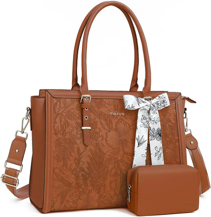 Beg Tote Wanita MOSISO untuk MacBook Air Pro M3 13.3 14 15 16 17.3 inci Notebook PU Kulit Laptop Bahu Beg Bahu Beg Tangan Beg Tangan