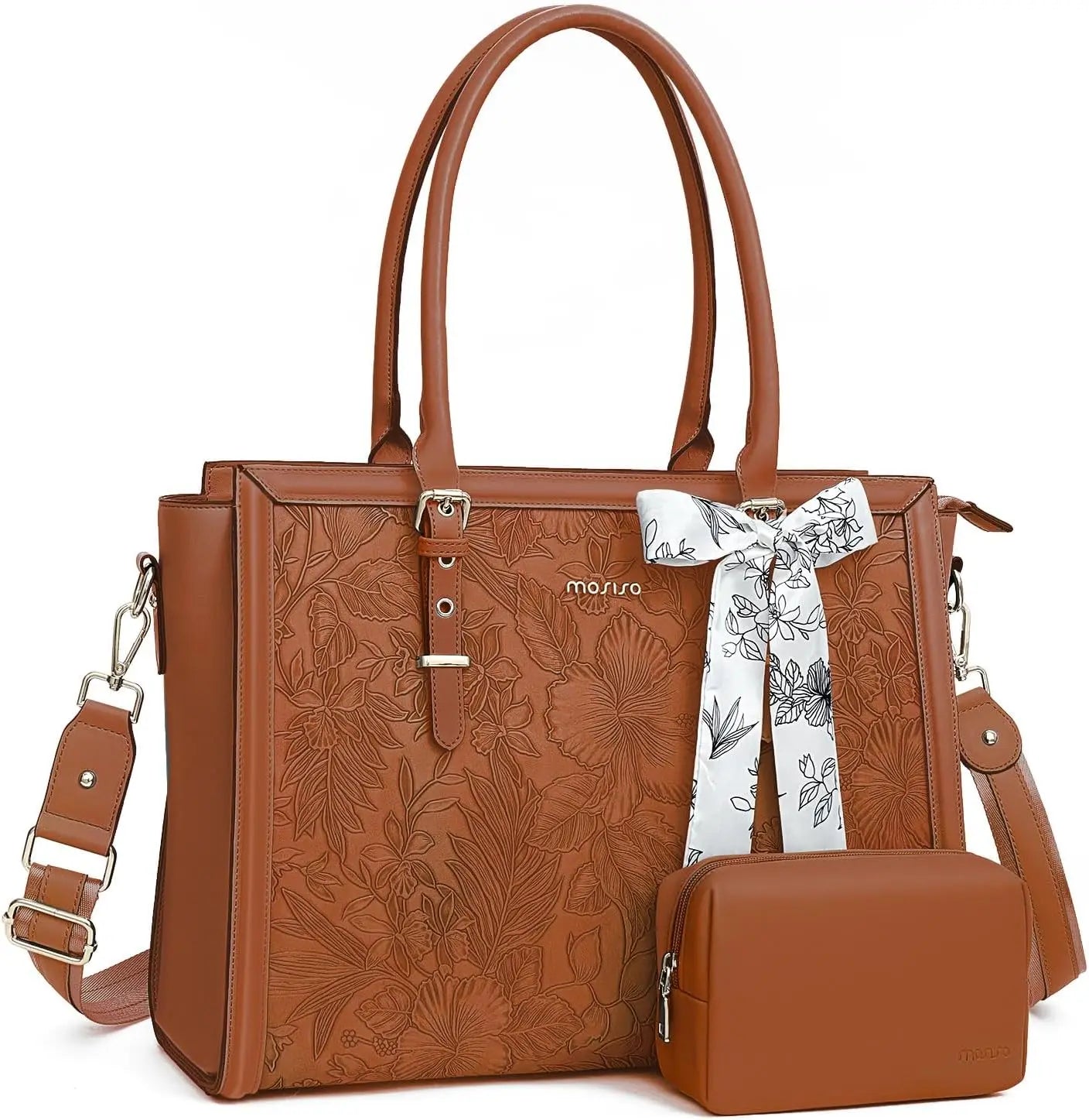 Beg Tote Wanita MOSISO untuk MacBook Air Pro M3 13.3 14 15 16 17.3 inci Notebook PU Kulit Laptop Bahu Beg Bahu Beg Tangan Beg Tangan