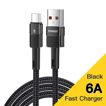 Essager 6A Type C USB Cable Fast Charging untuk Huawei P40 Pro P30 66W Wire Charger Data Cord untuk Samsung S21 Ultra S20 Poco 