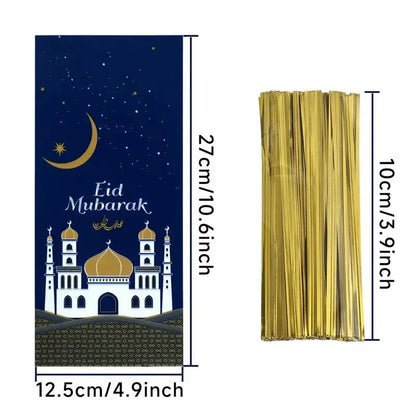 25/50/100pcs Eid Mubarak Gift Bags Cookie Candy Bag Ramadan Kareem Decor 2024 Islamic Muslim Party Supplies Eid Al-fitr Gift